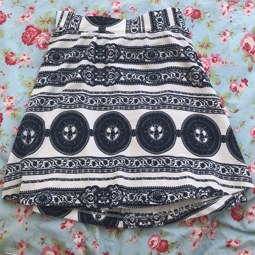 Navy and White Abstract Skater Skirt